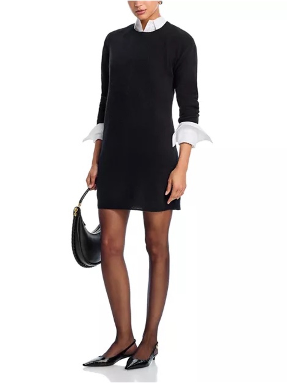 Aqua Black Mini Dress with White Collar & Cuff